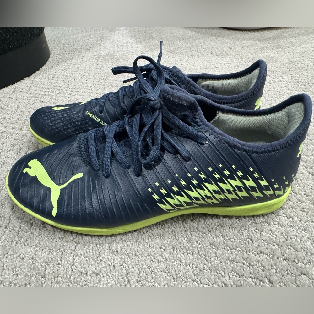 Puma Dark Blue and Lime Green indoor Soccer Cleats